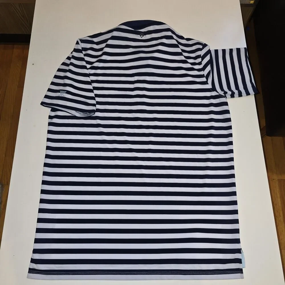 Greyson Polo Shirt Men L Blue White Striped Short Sleeve Performance Preppy Golf